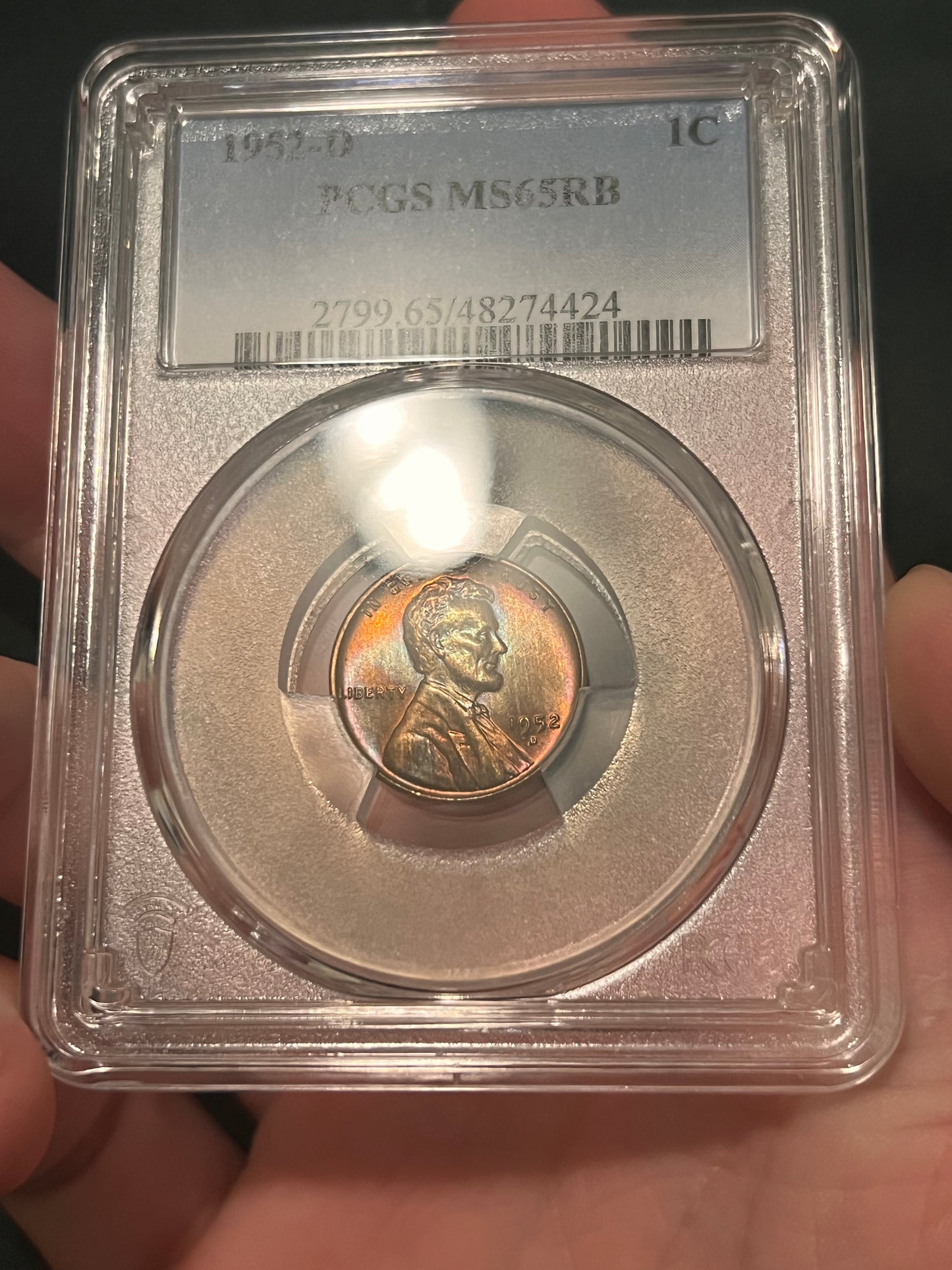 1952-D 1C PCGS MS65RB Lincoln Cent Toned